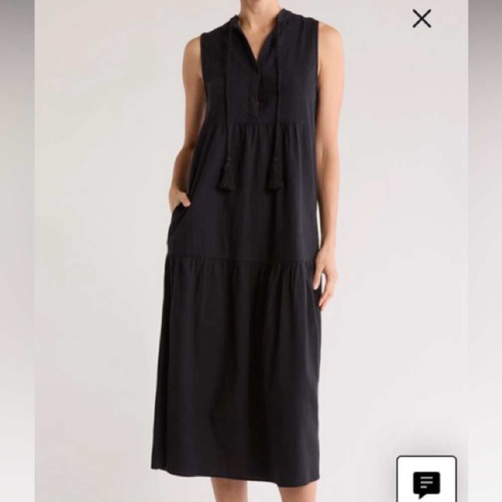 Elan Black Tiered Cotton & Linen Cover-Up Dress Beach to Restaurant After